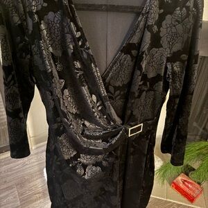 AK Anne Klein Black Velvet Burnout Wrap Dress Size M